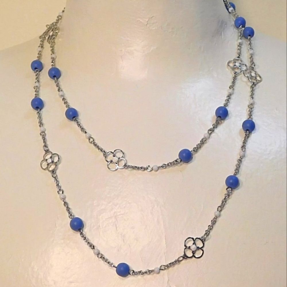 Lia Sophia Silver CLOVEN Necklace, 40-43",  NWOT